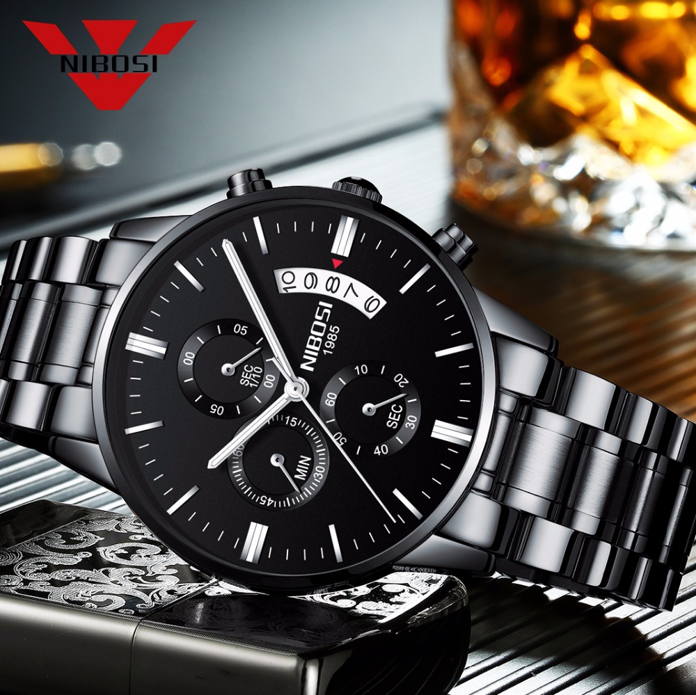 Luxury Watch Manufacturers - Reloj NIBOSI de cuarzo negro de