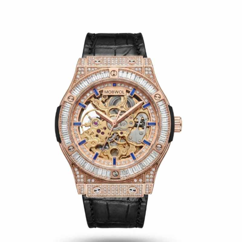 Luxury Watch Gold - Reloj mecánico MOBWOL Rose Gold Skeleton,