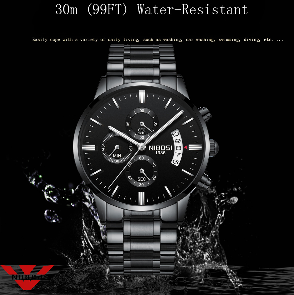 Reloj NIBOSI de cuarzo negro d - Luxury Watch Manufacturers reseña y precio