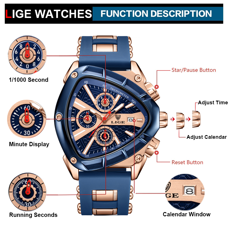 LIGE-reloj analógico de cuarzo - Watch Triangle Luxury reseña y precio